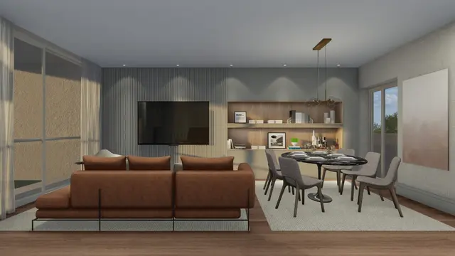 Sala de estar e de jantar em open space