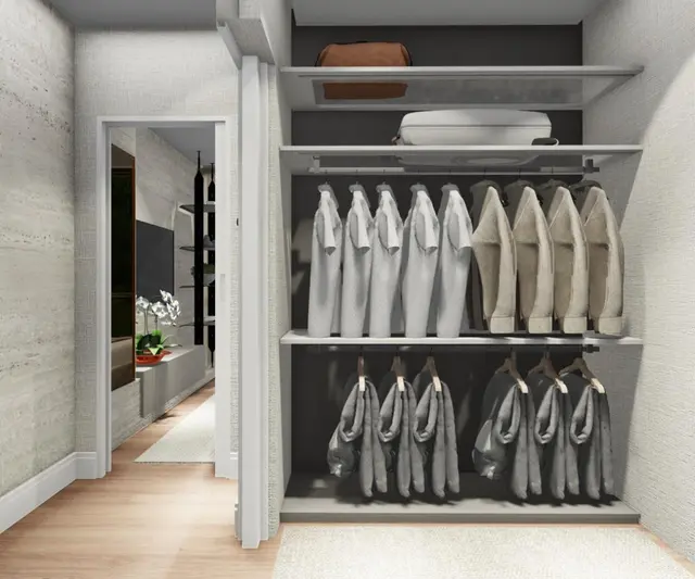 Closet com roupeiros abertos
